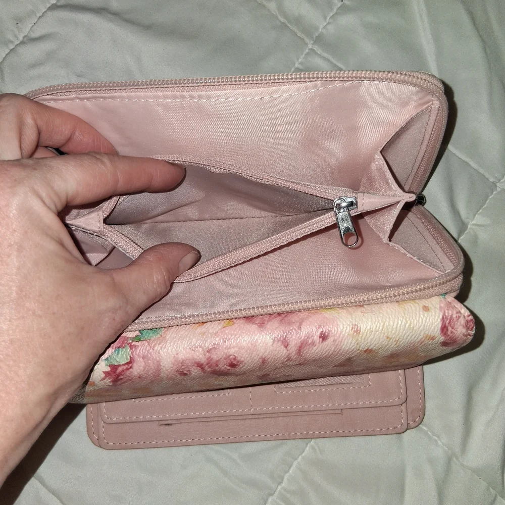 Pink Floral Fold-Over Wallet Clutch
